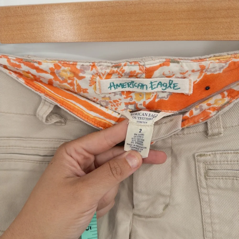Y2K American Eagle Micro Shorts Womens 2 Tan Khaki Mall Girl Low Rise 2000s